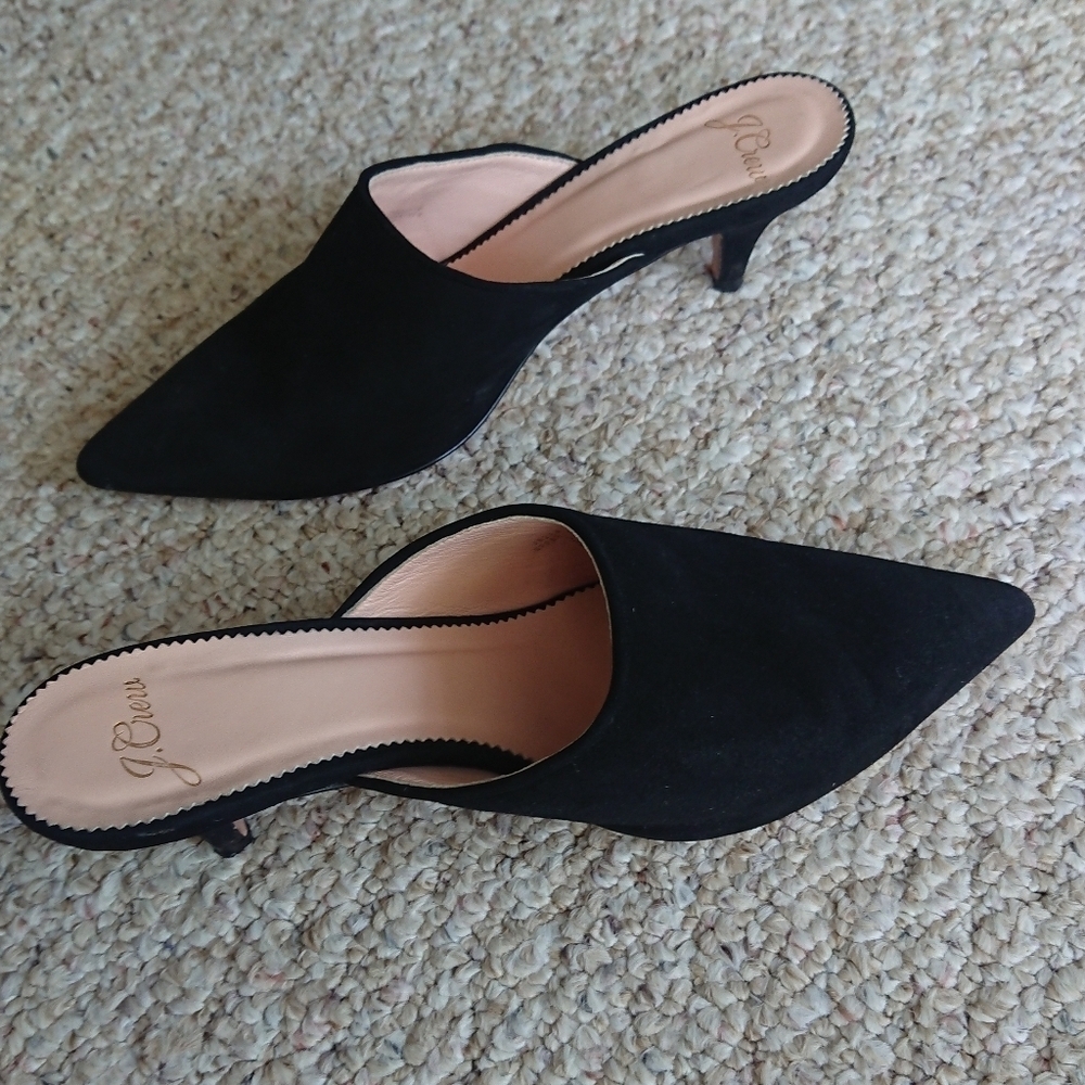 J.Crew pointy toe black suede leather mules size 6